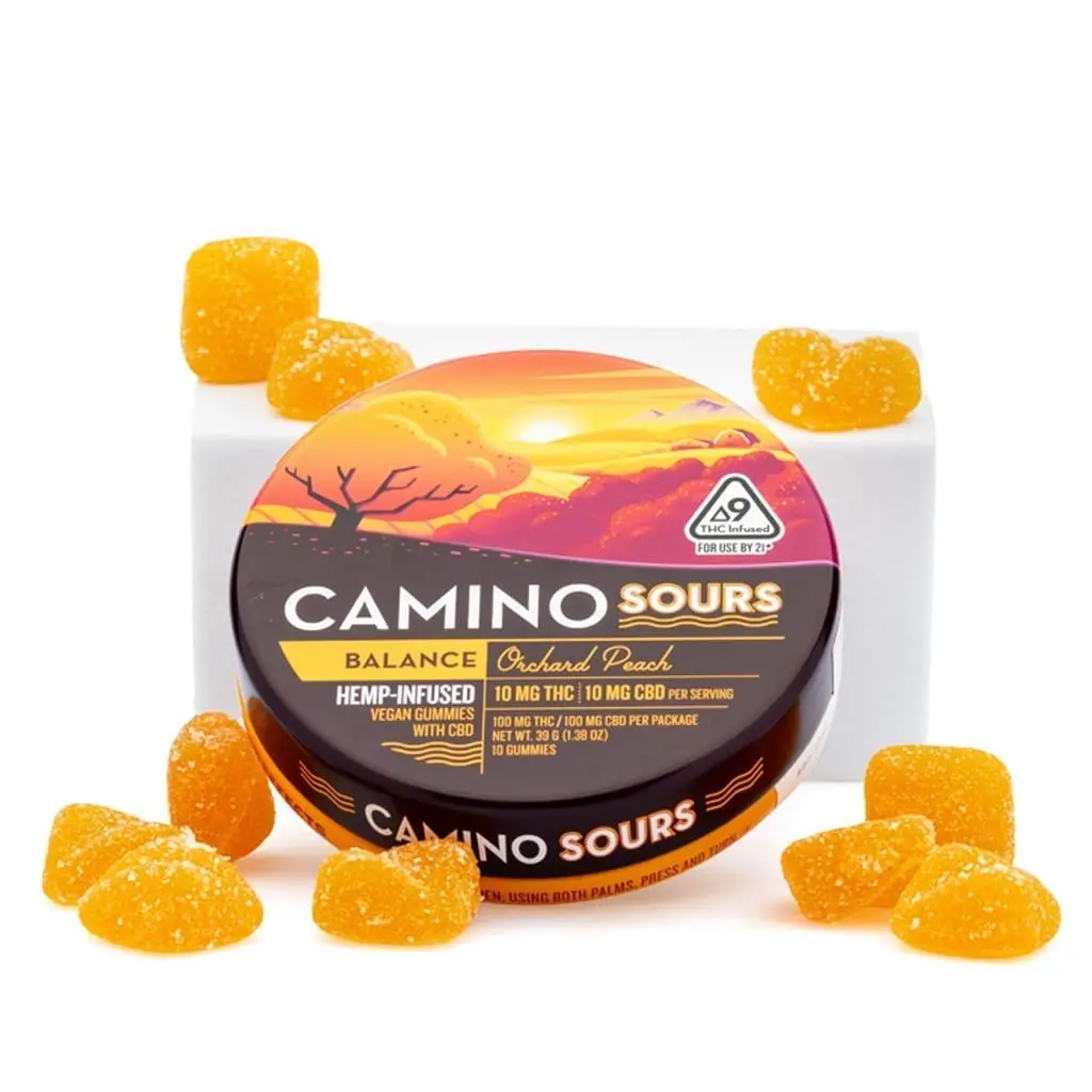 Camino Sours Delta 9 THC and CBD Balance Gummies – Orchard Peach