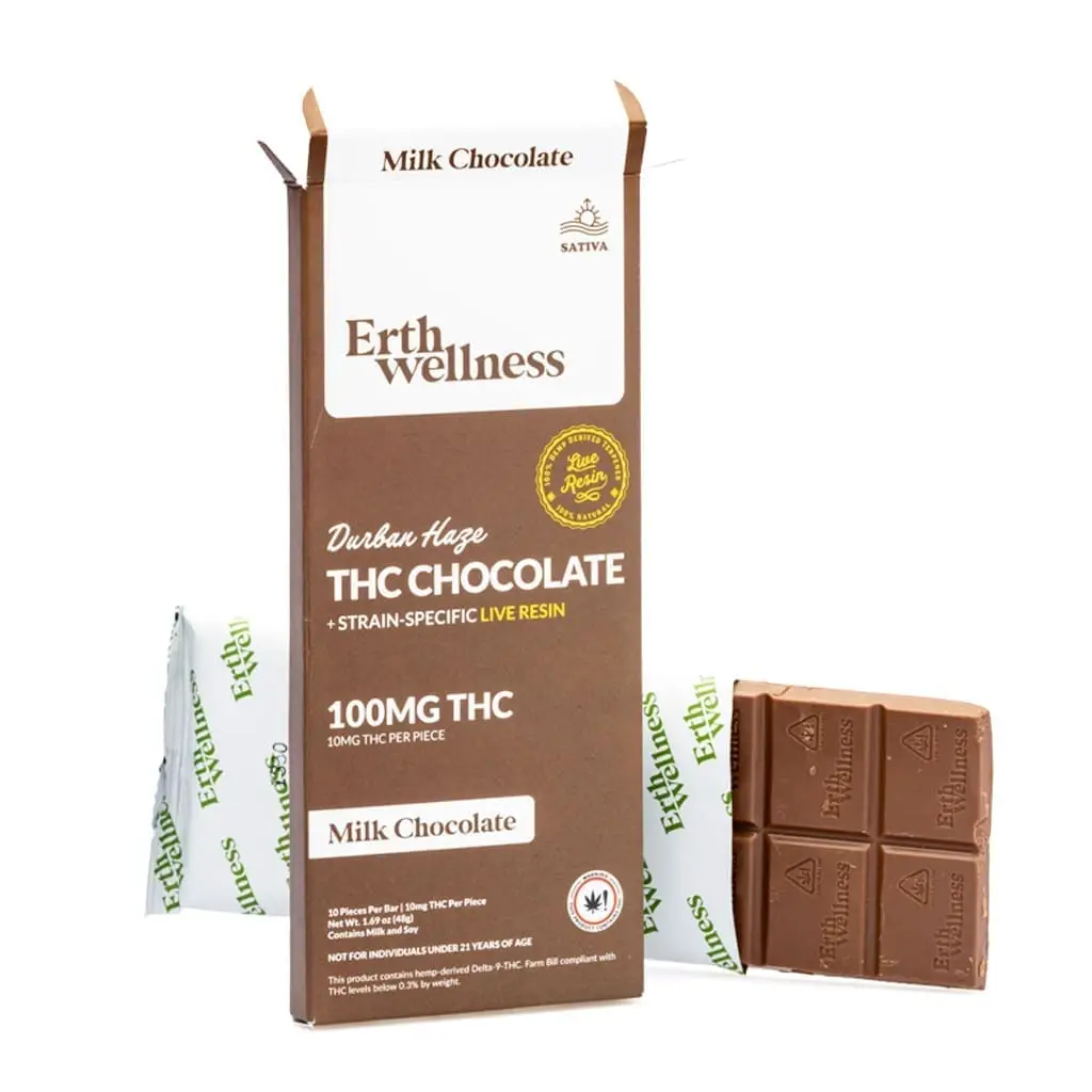 Erth Wellness Delta 9 THC Live Resin Chocolate Bar – Durban Haze Sativa
