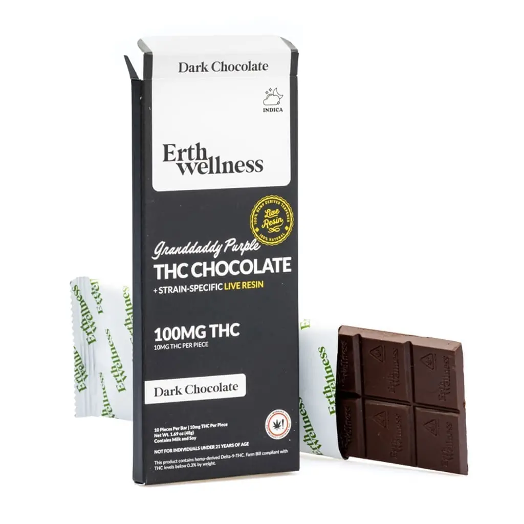 Erth Wellness Delta 9 THC Live Resin Chocolate Bar – Granddaddy Purple Indica