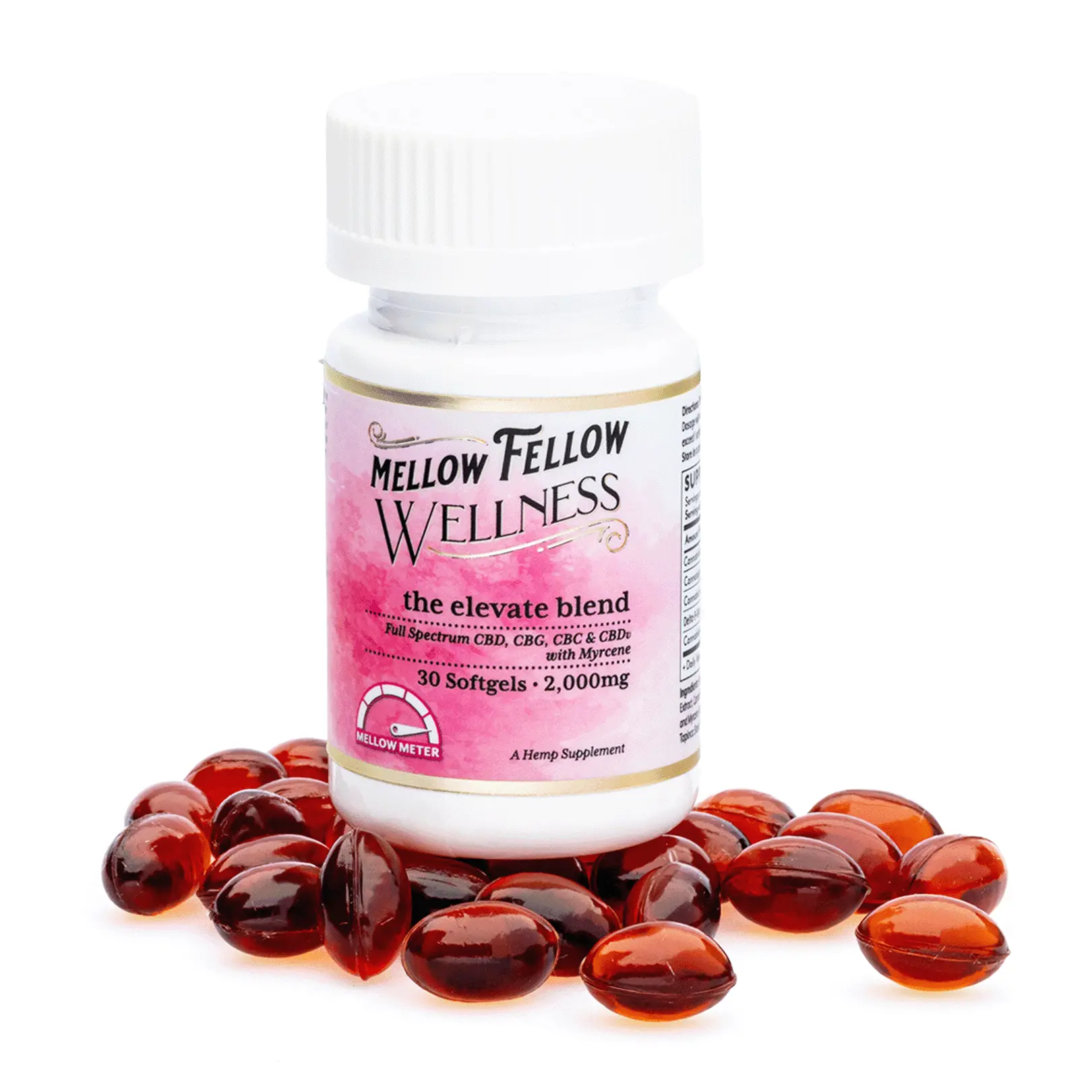 Mellow Fellow Wellness Softgel Capsules – Happy Blend (2000 mg Total Cannabinoids)