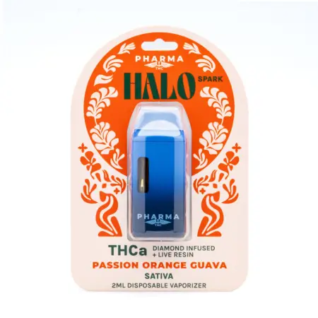 PharmaTHC THCa Diamond Infused and Live Resin Halo Spark Disposable Vape – Passion Orange Guava