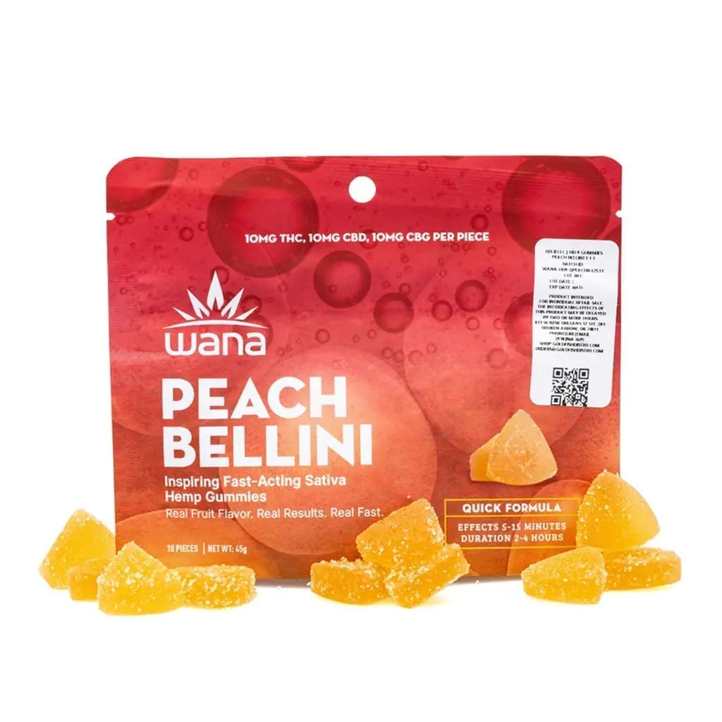 Wana Quick Inspire Gummies – Peach Bellini (300 mg Total Cannabinoids)