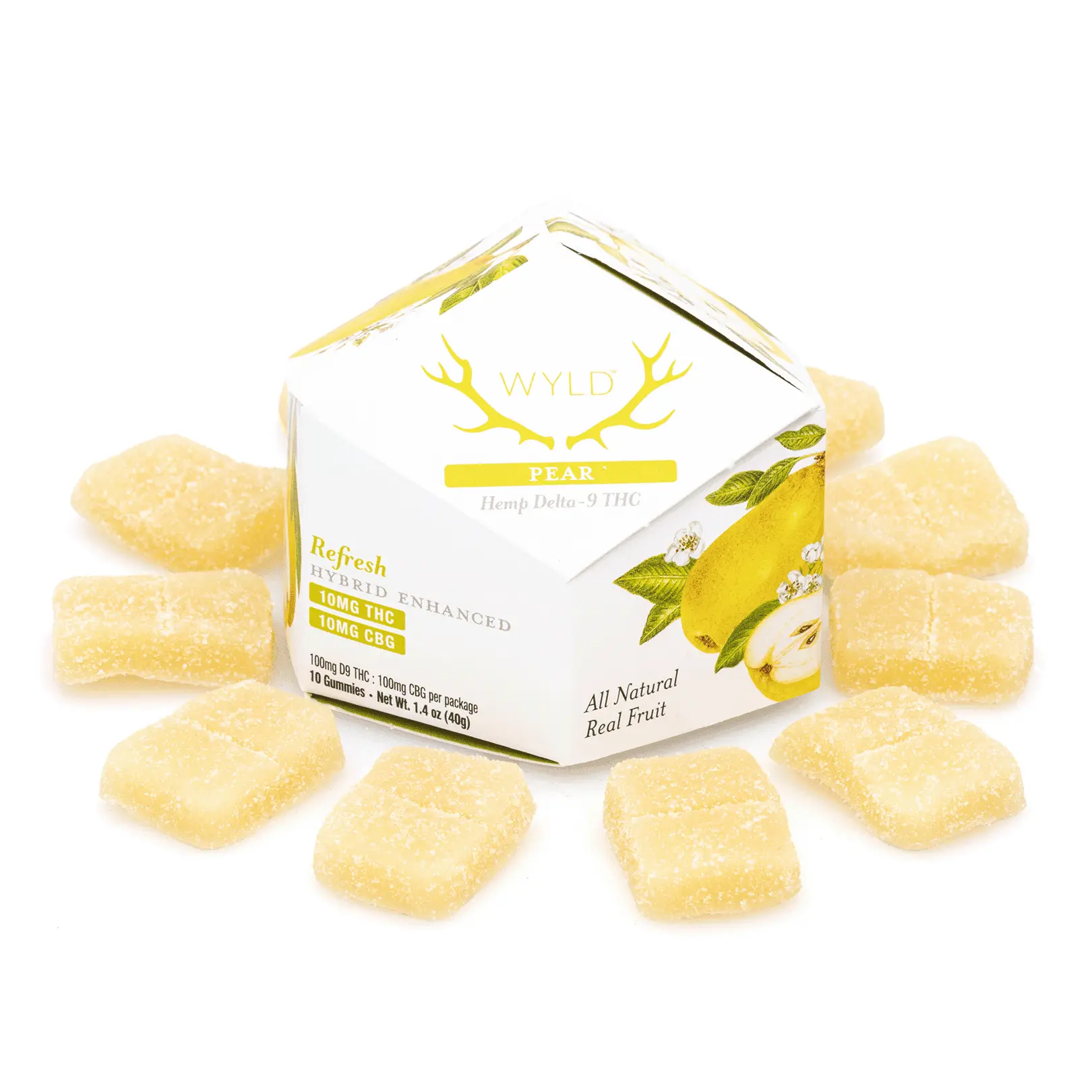 Wyld Delta 9 / CBG Refresh Gummies – Pear – 10 Count (100 mg Delta 9 THC + 100 mg CBG Total)