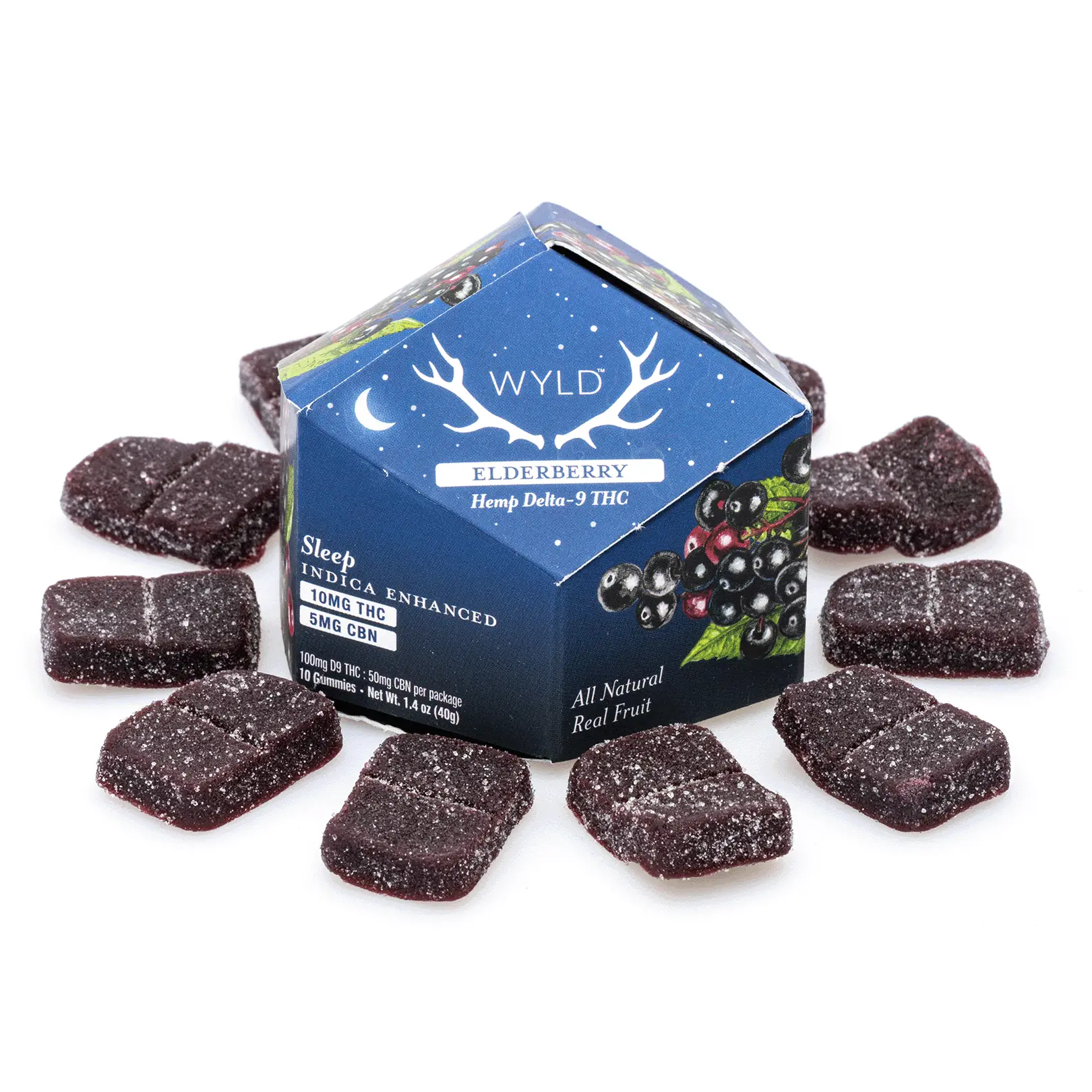 Wyld Delta 9 / CBN Sleep Gummies – Elderberry – 10 Count (100 mg Delta 9 THC + 50 mg CBN Total)