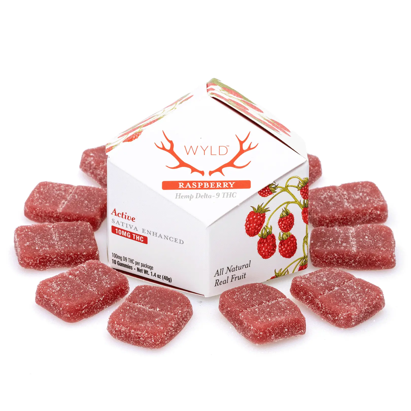 Wyld Delta 9 THC Active Sativa Gummies – Raspberry – 10 Count (100 mg Delta 9 THC Total)