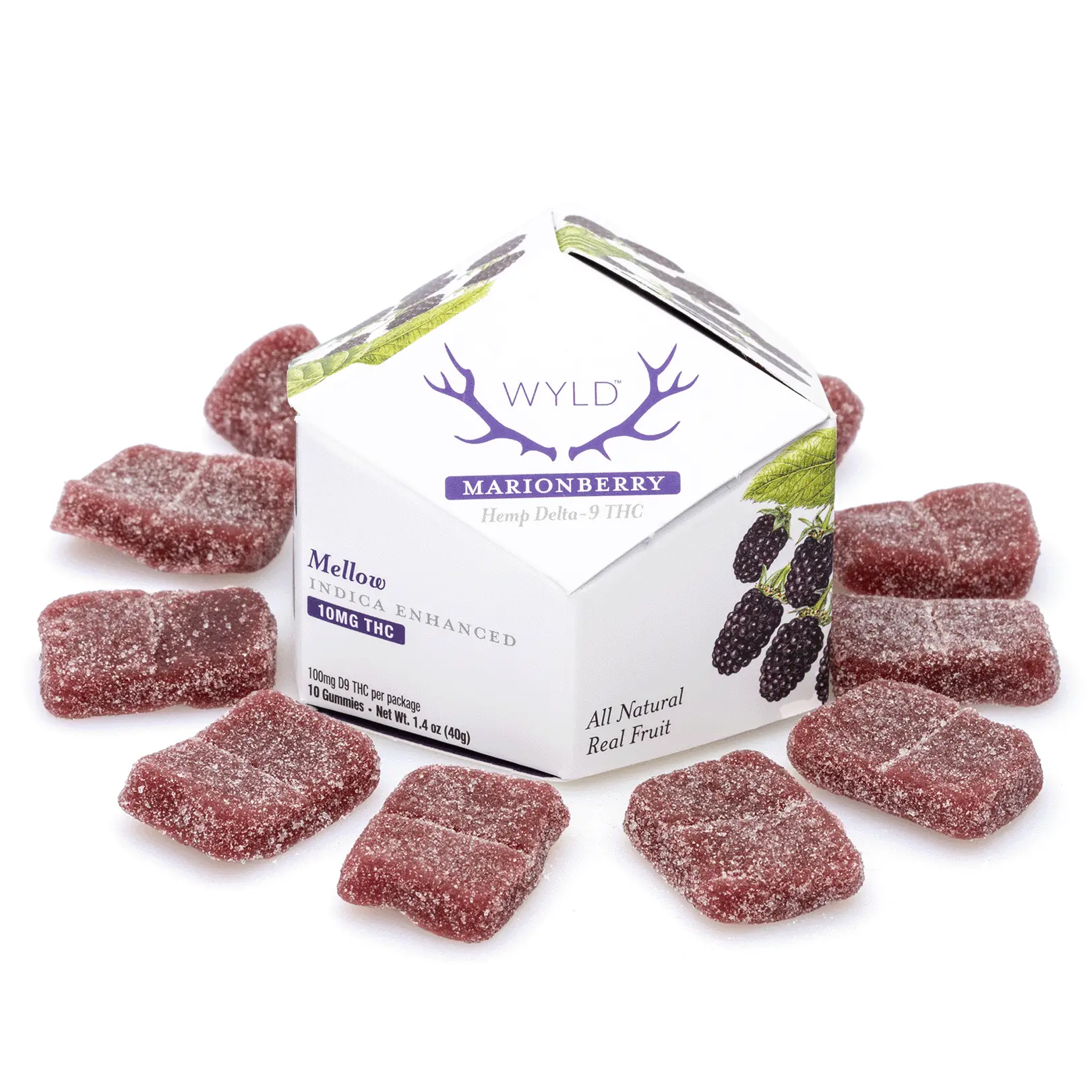 Wyld Delta 9 THC Mellow Indica Gummies – Marionberry – 10 Count (100 mg Delta 9 THC Total)